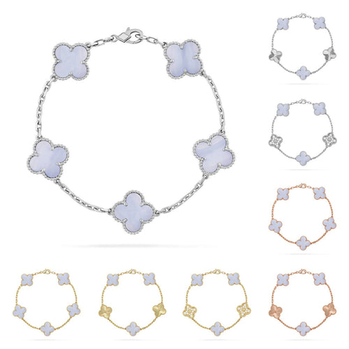 [Novalux]LUCKY CLOVER 5-MOTIF BRACELET - PURPLE CHALCEDONY COLLECTION