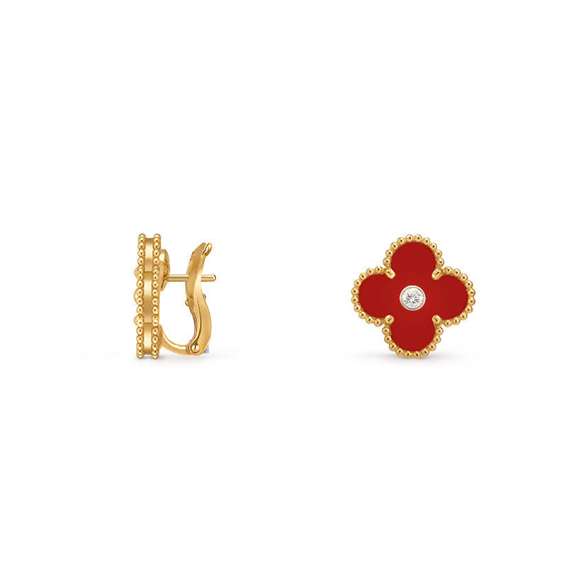 [Novalux]15MM CLOVER FLOWER STUD EARRINGS DIAMOND-GOLD COLLECTION