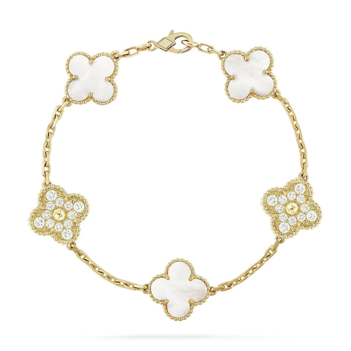 [Novalux]LUCKY CLOVER 5-MOTIF BRACELET - WHITE MOTHER-OF-PEARL COLLECTION