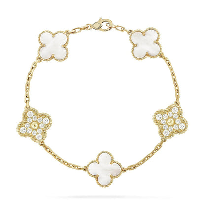 [Novalux]LUCKY CLOVER 5-MOTIF BRACELET - WHITE MOTHER-OF-PEARL COLLECTION