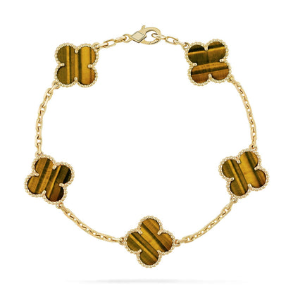[Novalux]LUCKY CLOVER 5-MOTIF BRACELET -  TIGER’S EYE COLLECTION