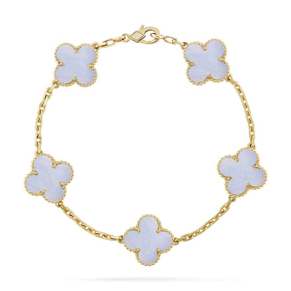 [Novalux]LUCKY CLOVER 5-MOTIF BRACELET - PURPLE CHALCEDONY COLLECTION