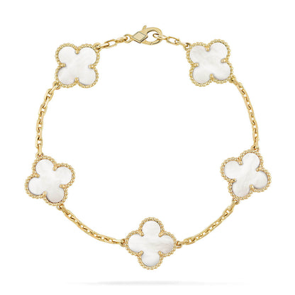 [Novalux]LUCKY CLOVER 5-MOTIF BRACELET - WHITE MOTHER-OF-PEARL COLLECTION