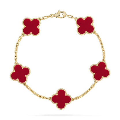 [Novalux]LUCKY CLOVER 5-MOTIF BRACELET - RED CARNELIAN COLLECTION