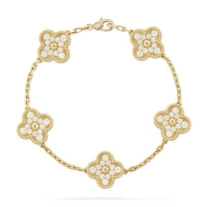 [Novalux]LUCKY CLOVER 5-MOTIF BRACELET - FULL-DIAMOND
