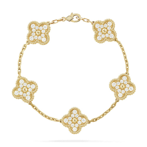 [Novalux]LUCKY CLOVER 5-MOTIF BRACELET - FULL-DIAMOND