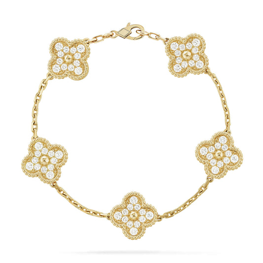 [Novalux]LUCKY CLOVER 5-MOTIF BRACELET - FULL-DIAMOND
