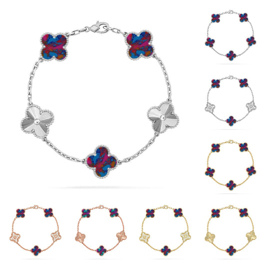[Novalux]LUCKY CLOVER 5-MOTIF BRACELET - MULTI-GEM COLLECTION