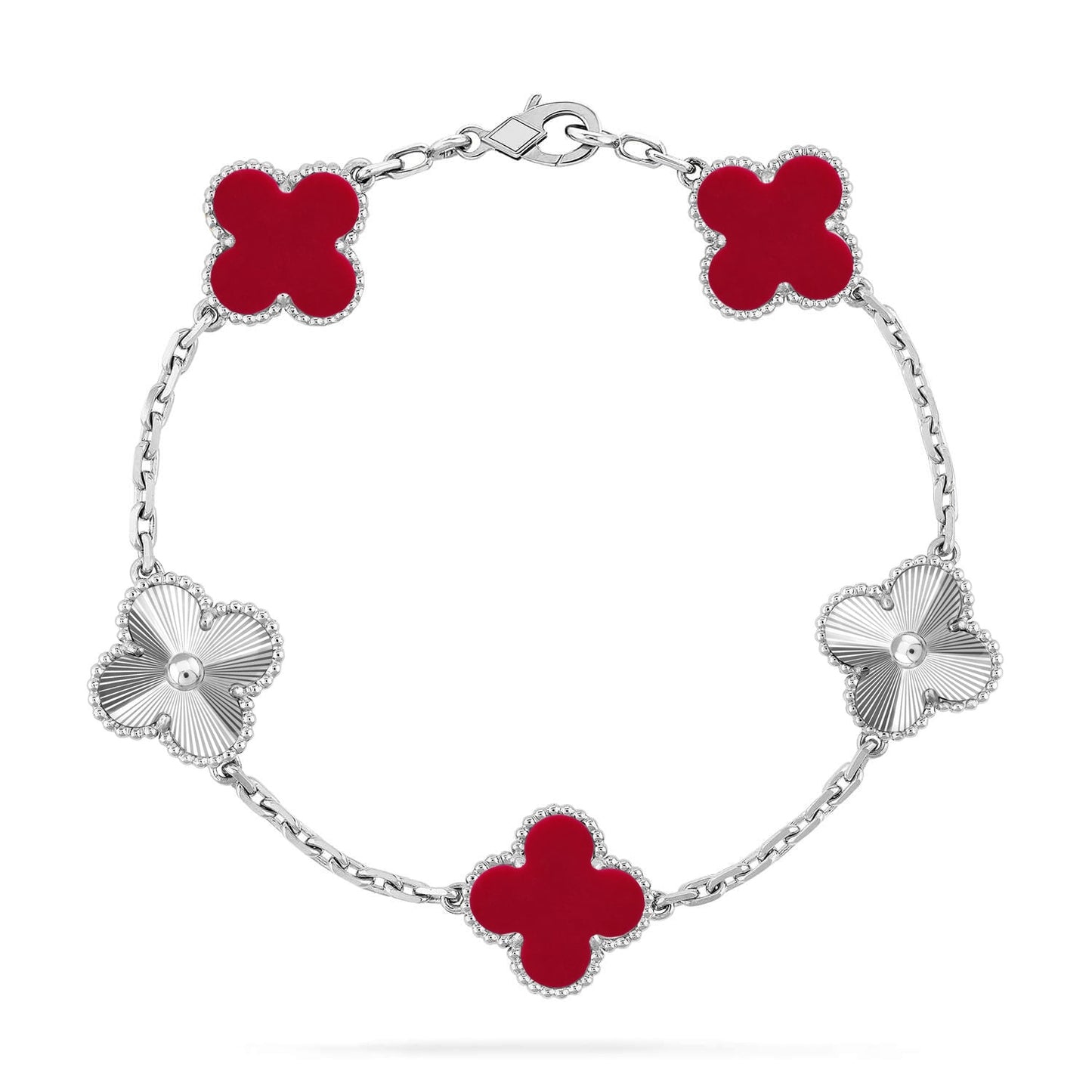 [Novalux]LUCKY CLOVER 5-MOTIF BRACELET - RED CARNELIAN COLLECTION