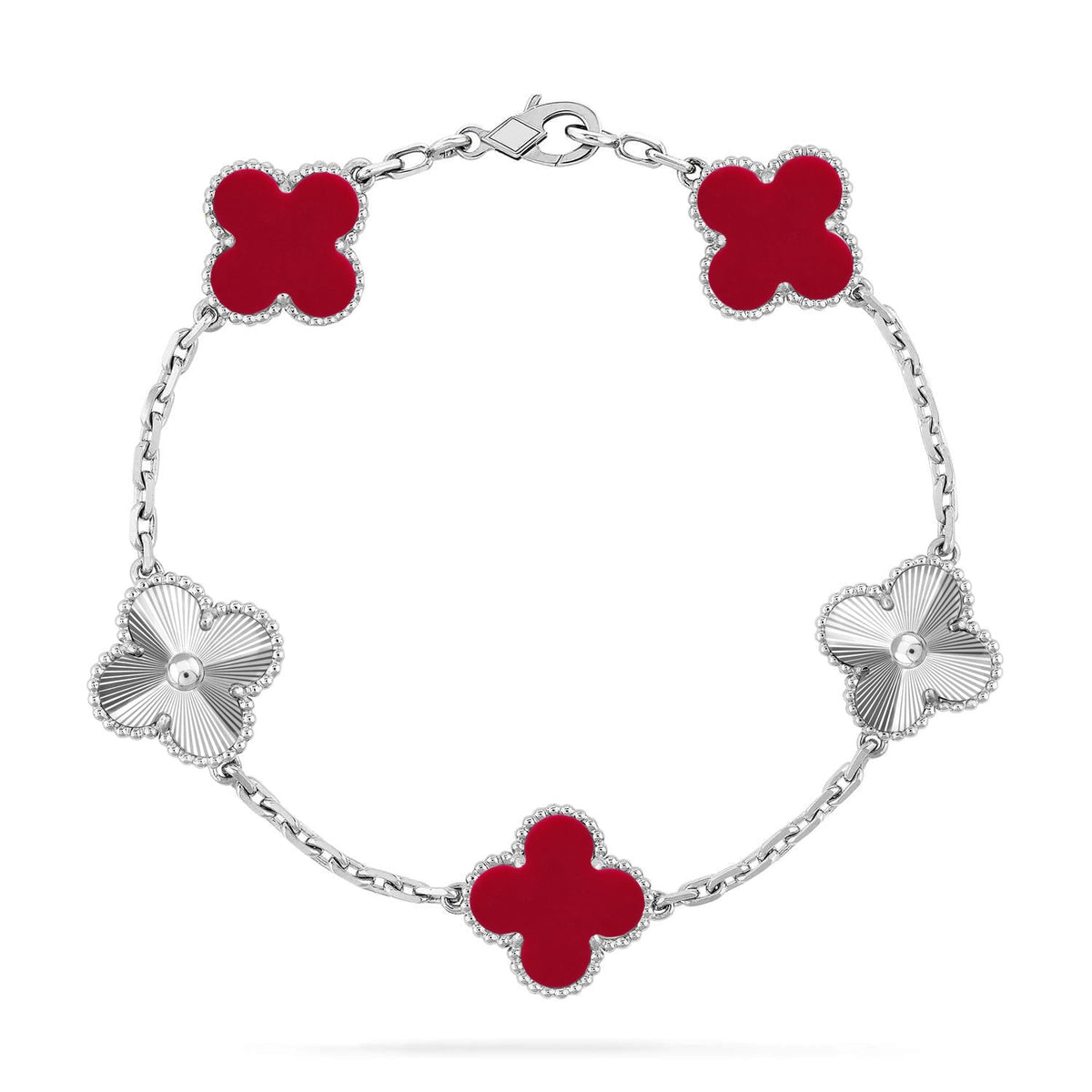 [Novalux]LUCKY CLOVER 5-MOTIF BRACELET - RED CARNELIAN COLLECTION