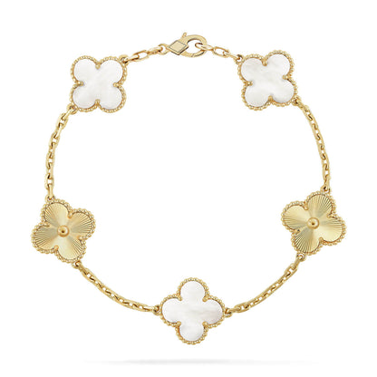 [Novalux]LUCKY CLOVER 5-MOTIF BRACELET - WHITE MOTHER-OF-PEARL COLLECTION