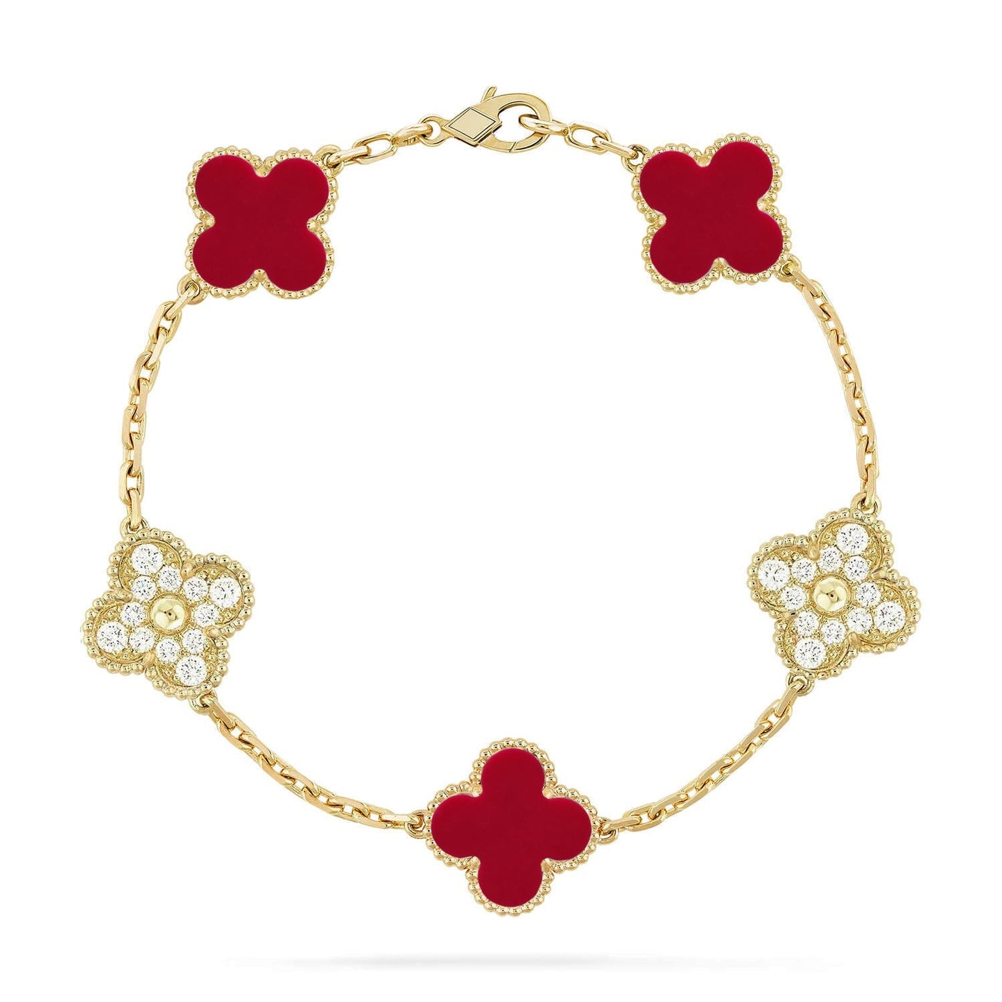 [Novalux]LUCKY CLOVER 5-MOTIF BRACELET - RED CARNELIAN COLLECTION