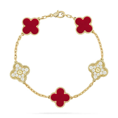 [Novalux]LUCKY CLOVER 5-MOTIF BRACELET - RED CARNELIAN COLLECTION