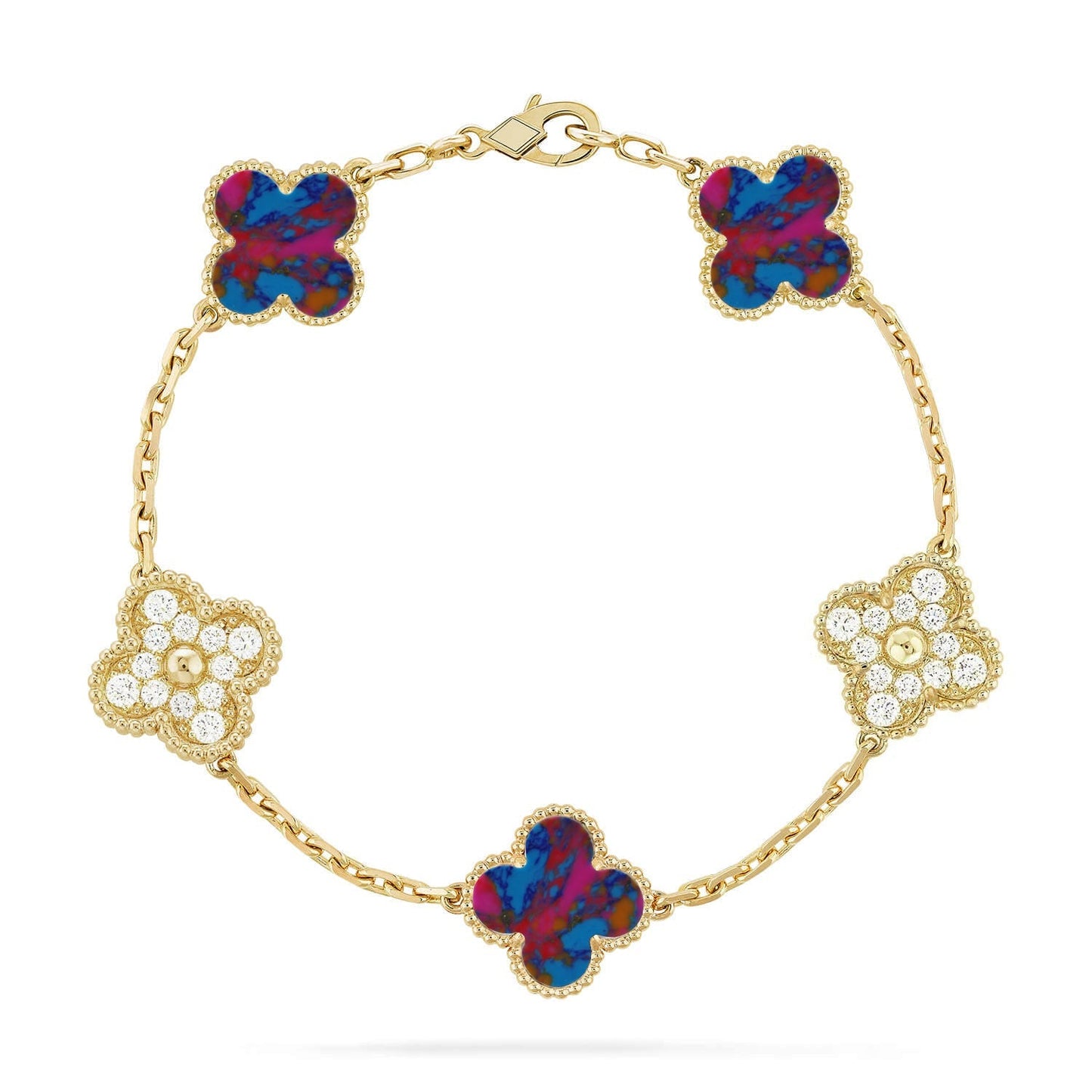 [Novalux]LUCKY CLOVER 5-MOTIF BRACELET - MULTI-GEM COLLECTION