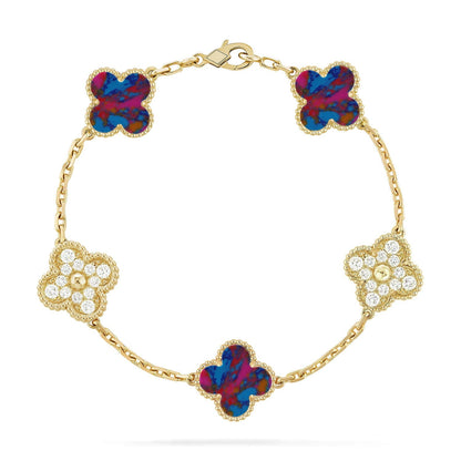[Novalux]LUCKY CLOVER 5-MOTIF BRACELET - MULTI-GEM COLLECTION