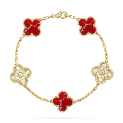 [Novalux]LUCKY CLOVER 5-MOTIF BRACELET - RED LARIMAR COLLECTION