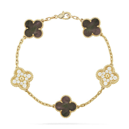 [Novalux]LUCKY CLOVER 5-MOTIF BRACELET - GREY MOTHER-OF-PEARL COLLECTION