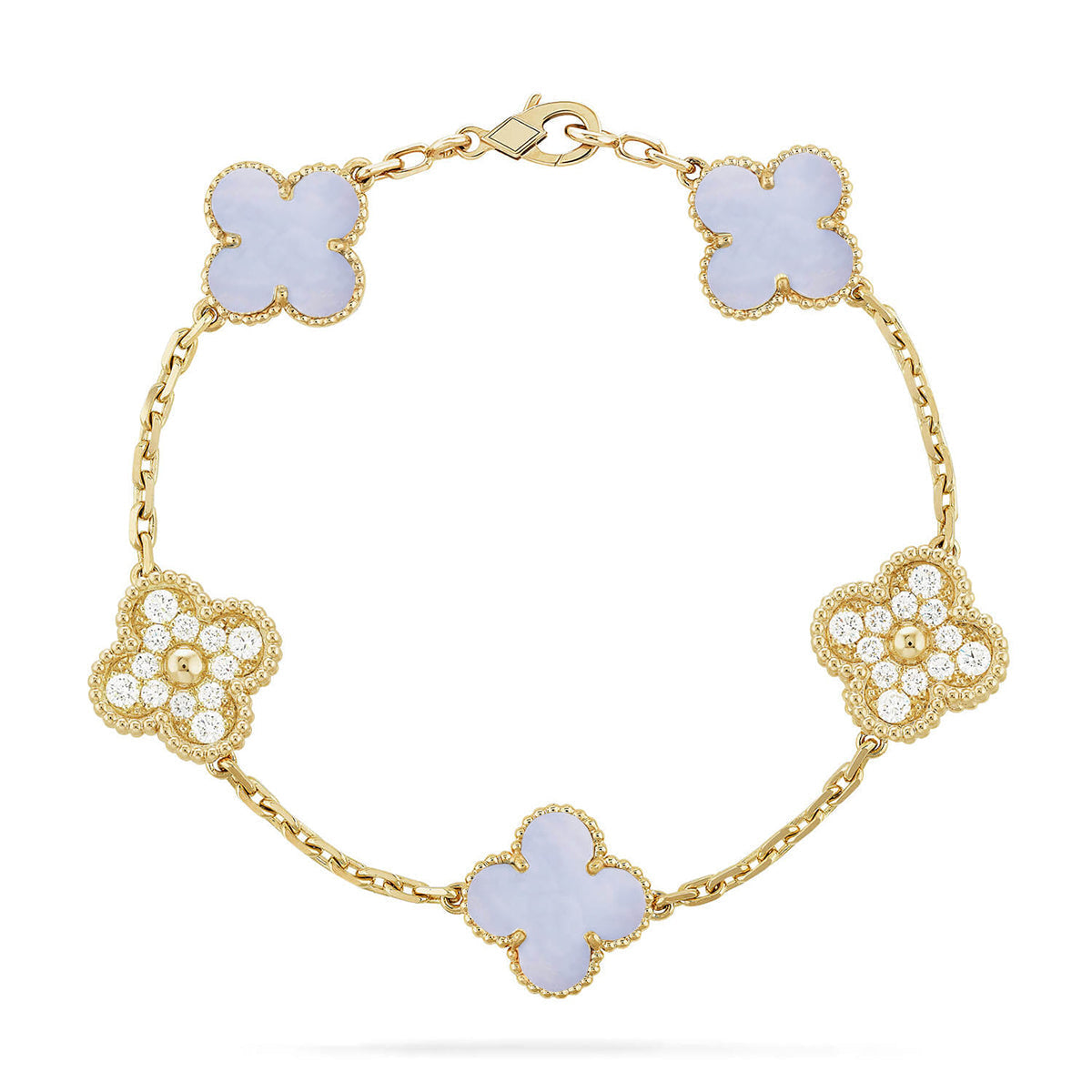 [Novalux]LUCKY CLOVER 5-MOTIF BRACELET - PURPLE CHALCEDONY COLLECTION