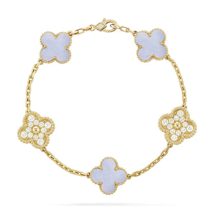 [Novalux]LUCKY CLOVER 5-MOTIF BRACELET - PURPLE CHALCEDONY COLLECTION