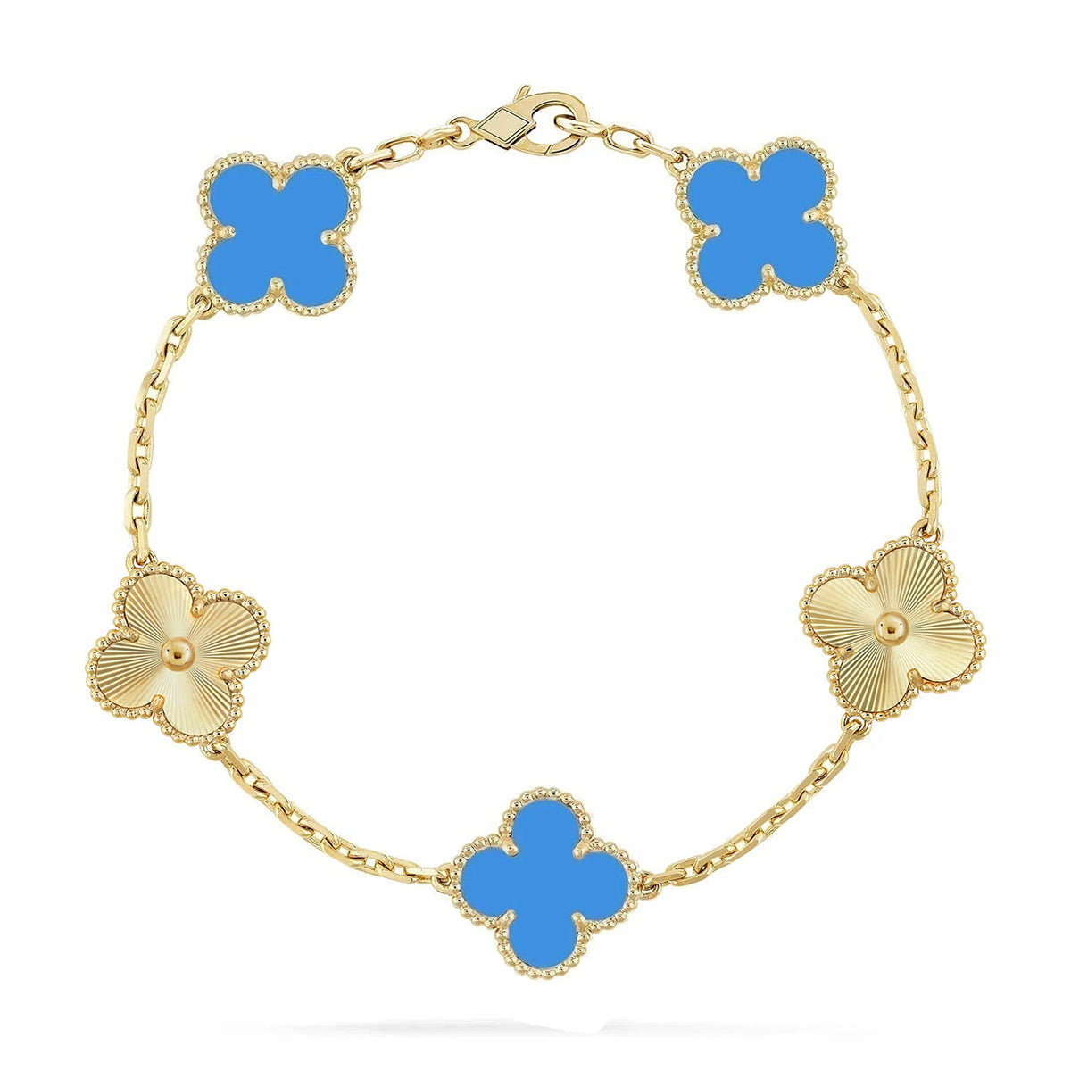 [Novalux]LUCKY CLOVER 5-MOTIF BRACELET - BLUE AGATE COLLECTION