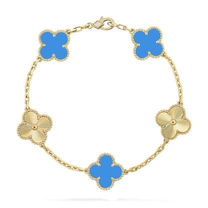 [Novalux]LUCKY CLOVER 5-MOTIF BRACELET - BLUE AGATE COLLECTION