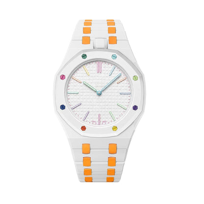[Novalux]OAK POP EXCLUSIVE WHITE AND ORANGE BIOCERAMIC STRAP