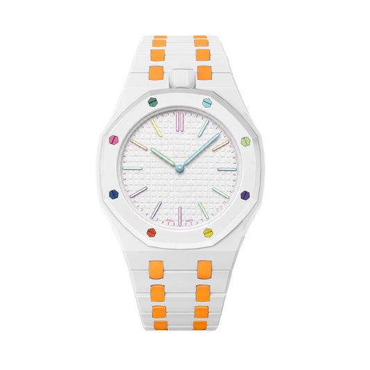 [Novalux]OAK POP EXCLUSIVE WHITE AND ORANGE BIOCERAMIC STRAP