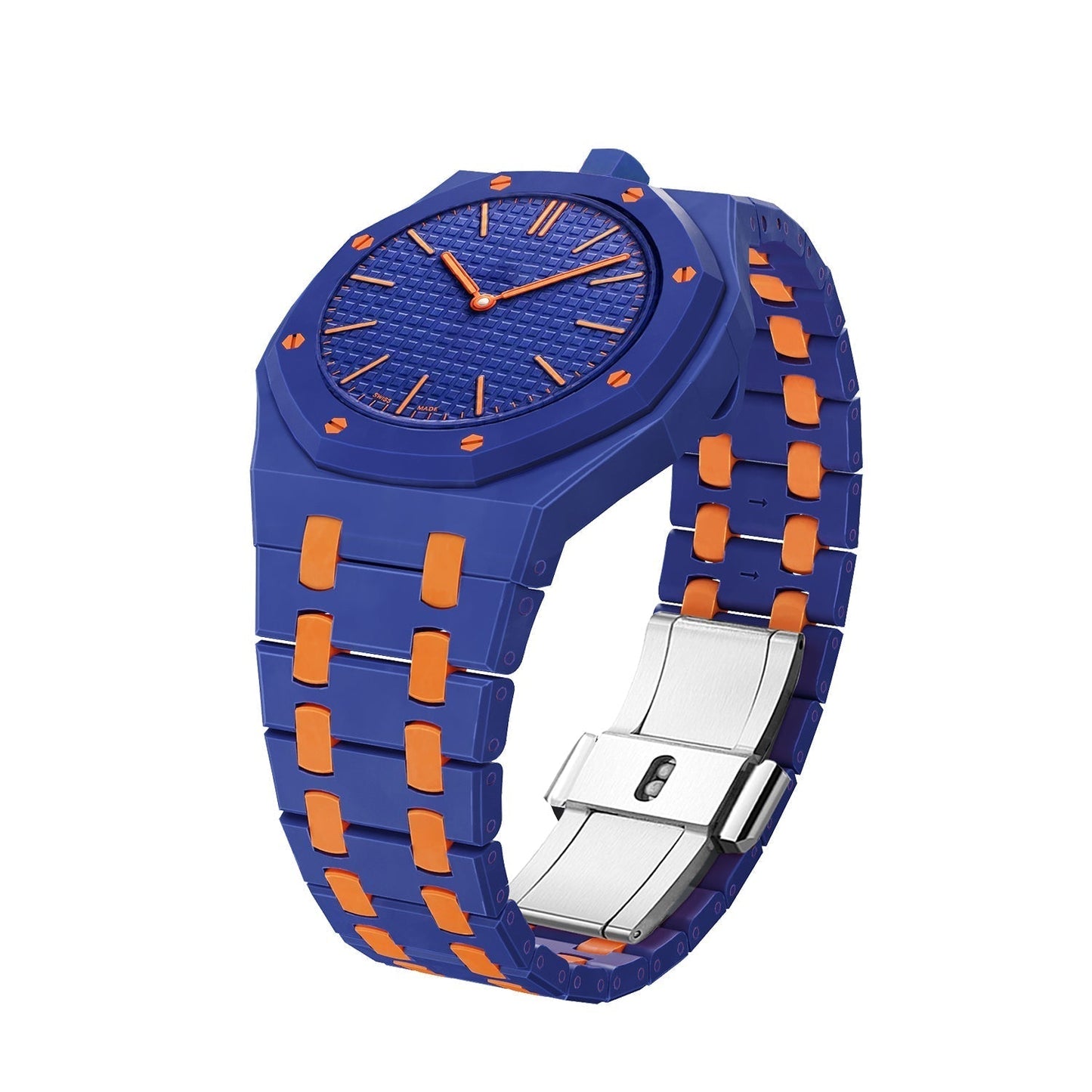 [Novalux]OAK POP EXCLUSIVE DARK BLUE AND ORANGE BIOCERAMIC STRAP
