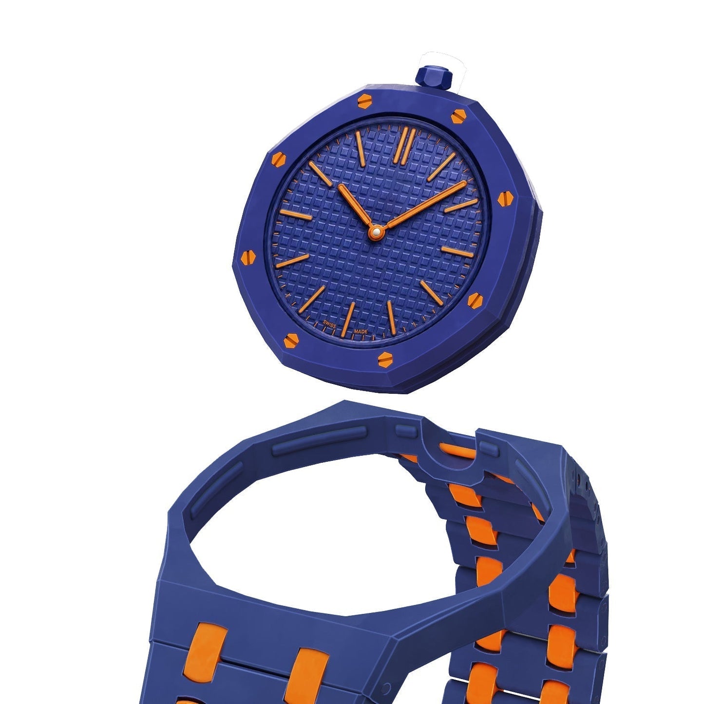 [Novalux]OAK POP EXCLUSIVE DARK BLUE AND ORANGE BIOCERAMIC STRAP