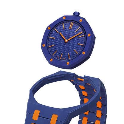 [Novalux]OAK POP EXCLUSIVE DARK BLUE AND ORANGE BIOCERAMIC STRAP