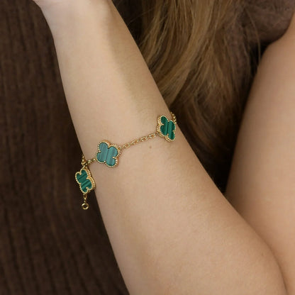 [Novalux]LUCKY CLOVER 5-MOTIF BRACELET - MALACHITE COLLECTION