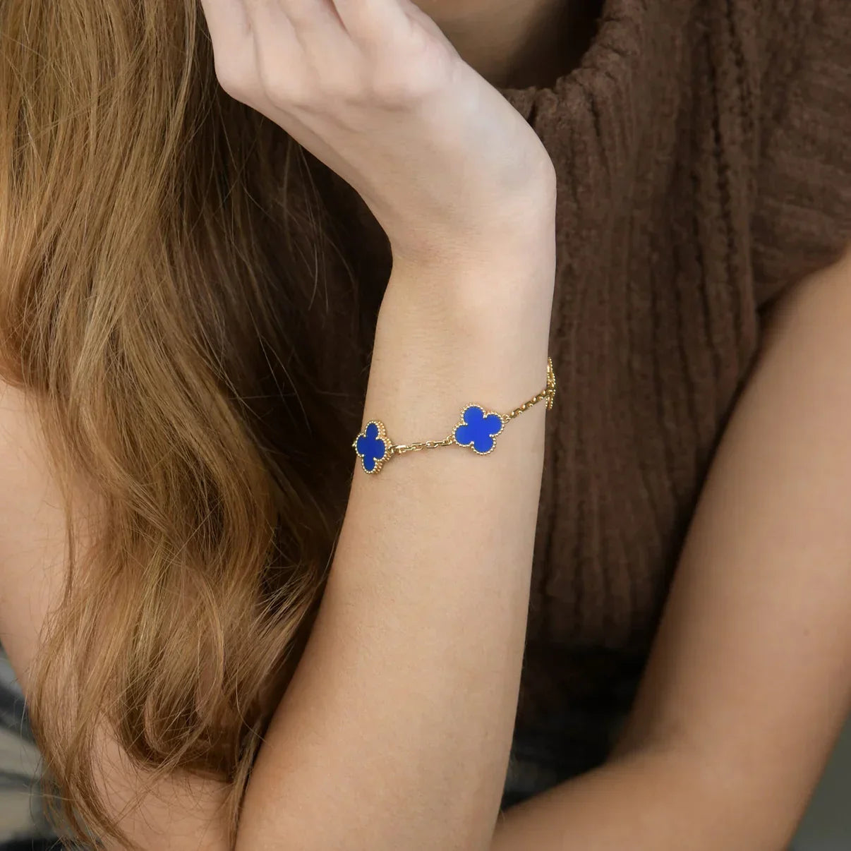 [Novalux]LUCKY CLOVER 5-MOTIF BRACELET - BLUE AGATE COLLECTION