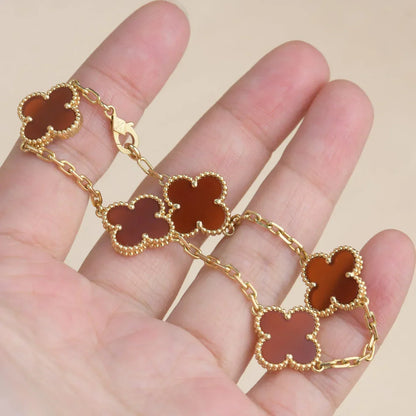 [Novalux]LUCKY CLOVER 5-MOTIF BRACELET - RED CARNELIAN COLLECTION