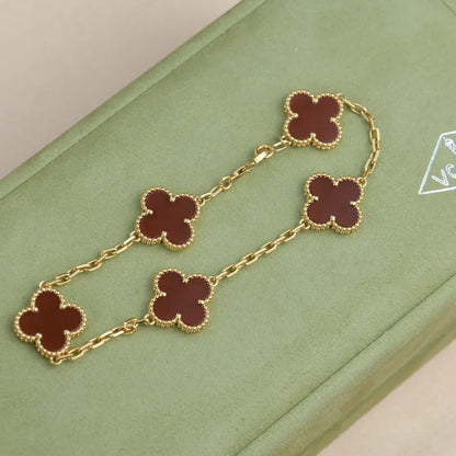[Novalux]LUCKY CLOVER 5-MOTIF BRACELET - RED CARNELIAN COLLECTION