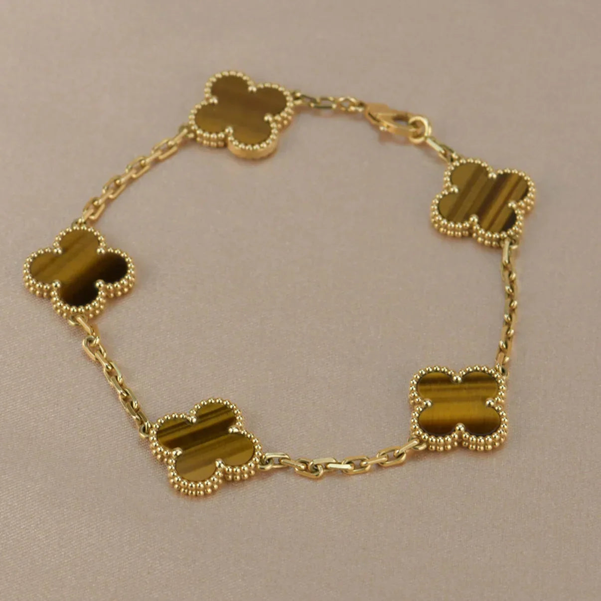 [Novalux]LUCKY CLOVER 5-MOTIF BRACELET -  TIGER’S EYE COLLECTION