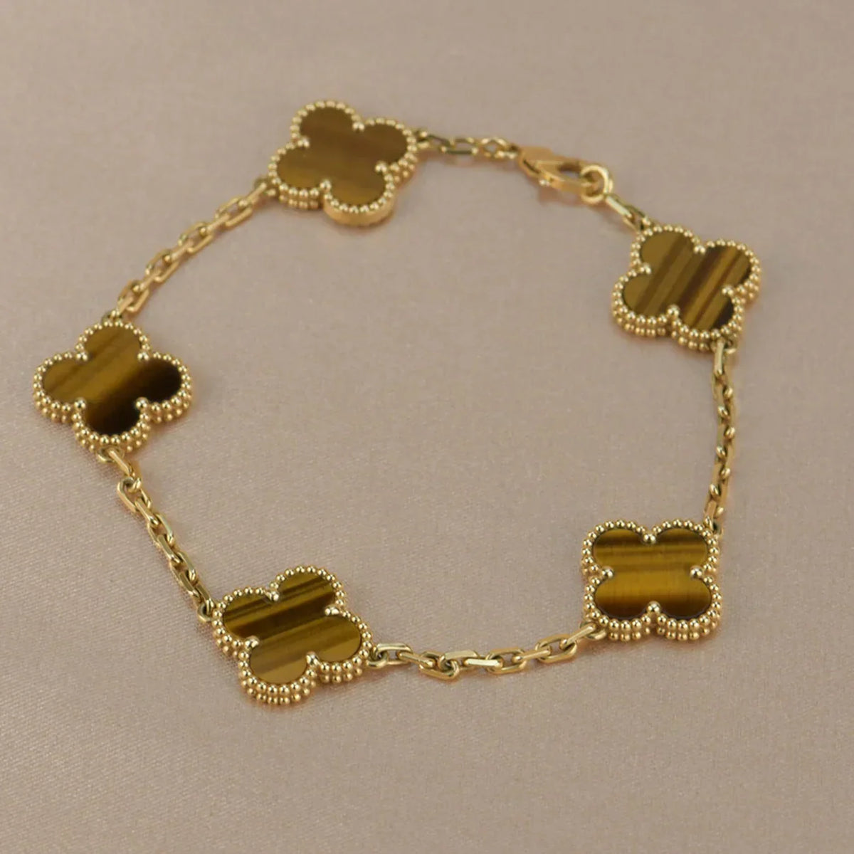 [Novalux]LUCKY CLOVER 5-MOTIF BRACELET -  TIGER’S EYE COLLECTION