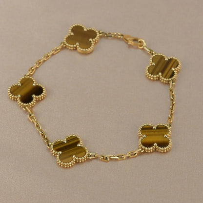 [Novalux]LUCKY CLOVER 5-MOTIF BRACELET -  TIGER’S EYE COLLECTION