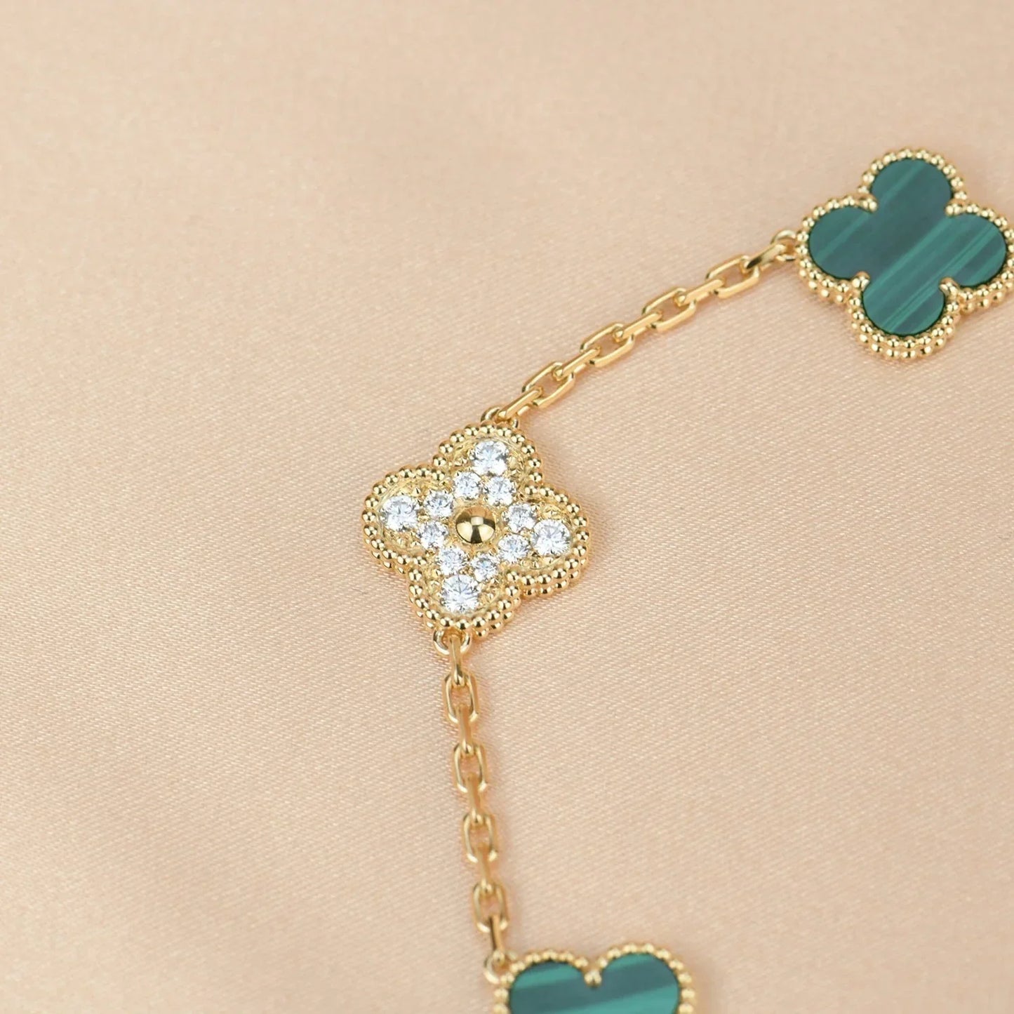 [Novalux]LUCKY CLOVER 5-MOTIF BRACELET - MALACHITE COLLECTION