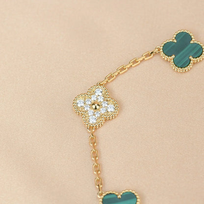 [Novalux]LUCKY CLOVER 5-MOTIF BRACELET - MALACHITE COLLECTION