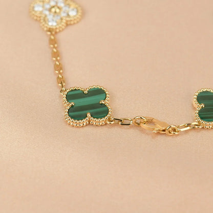 [Novalux]LUCKY CLOVER 5-MOTIF BRACELET - MALACHITE COLLECTION