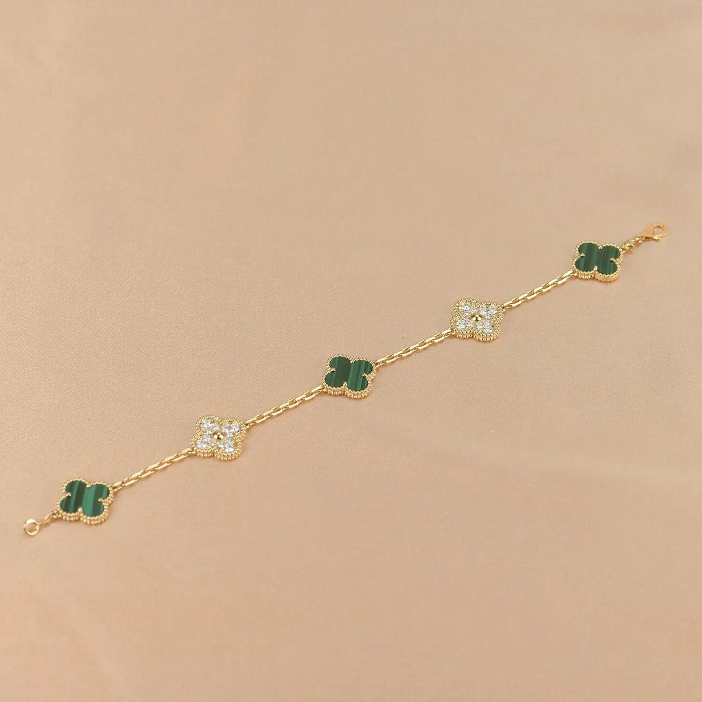 [Novalux]LUCKY CLOVER 5-MOTIF BRACELET - MALACHITE COLLECTION