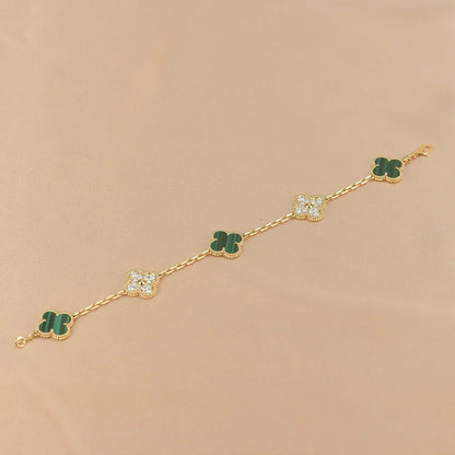 [Novalux]LUCKY CLOVER 5-MOTIF BRACELET - MALACHITE COLLECTION