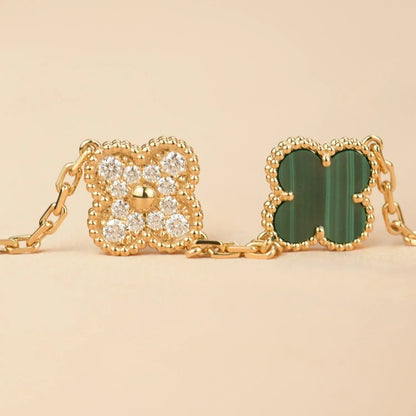 [Novalux]LUCKY CLOVER 5-MOTIF BRACELET - MALACHITE COLLECTION