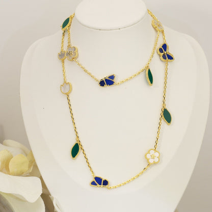 [Novalux]LUCKY SPRING BUTTERFLY & FLOWER STATEMENT NECKLACE - 15-MOTIF FLORAL DESIGN