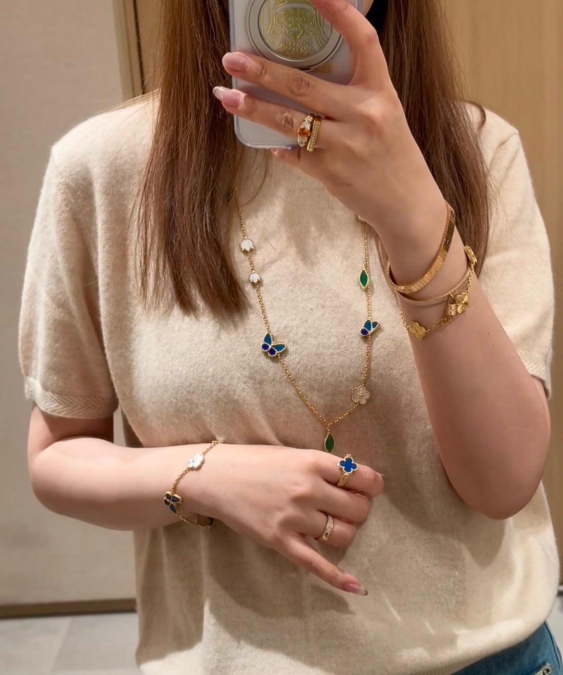 [Novalux]LUCKY SPRING BUTTERFLY & FLOWER STATEMENT NECKLACE - 15-MOTIF FLORAL DESIGN