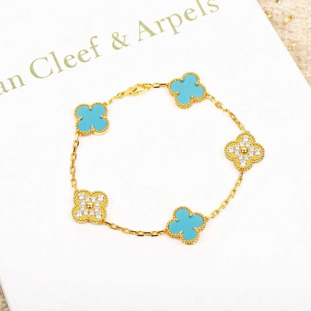 [Novalux]LUCKY CLOVER 5-MOTIF BRACELET - TURQUOISE COLLECTION