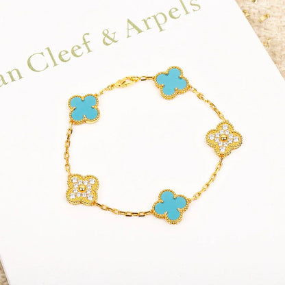 [Novalux]LUCKY CLOVER 5-MOTIF BRACELET - TURQUOISE COLLECTION