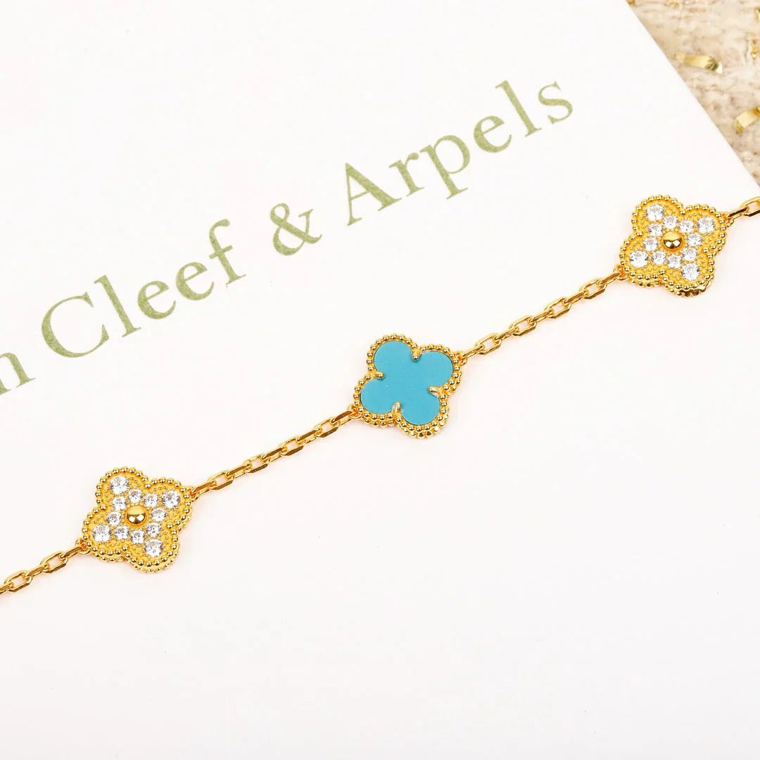 [Novalux]LUCKY CLOVER 5-MOTIF BRACELET - TURQUOISE COLLECTION
