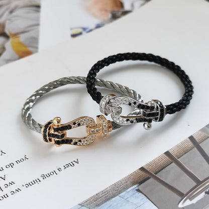 [Novalux]FORCE LARGE HORSESHOE BLACK & WHITE DIAMOND BRACELET - ROSE GOLD