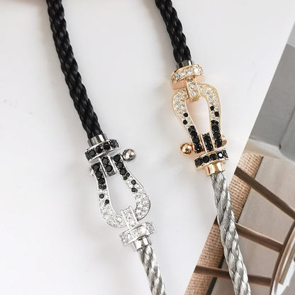 [Novalux]FORCE LARGE HORSESHOE BLACK & WHITE DIAMOND BRACELET - ROSE GOLD